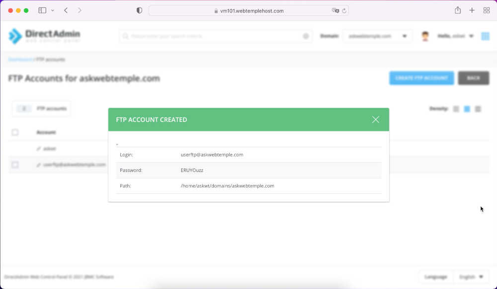 directadmin-ftp-account-creation-completed