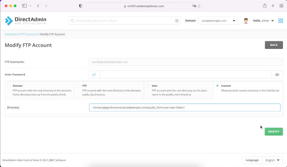 directadmin-ftp-account-modify-screen