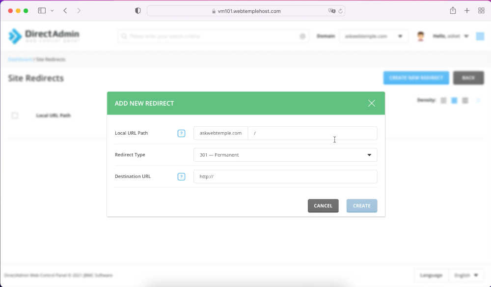 directadmin-configure-site-redirection
