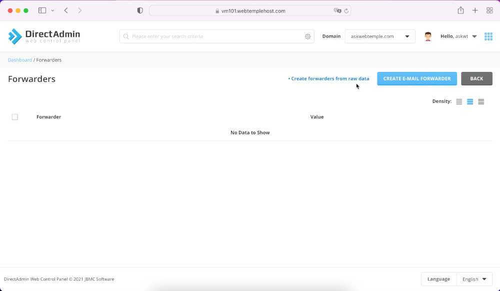 directadmin-email-forwarder-main-screen