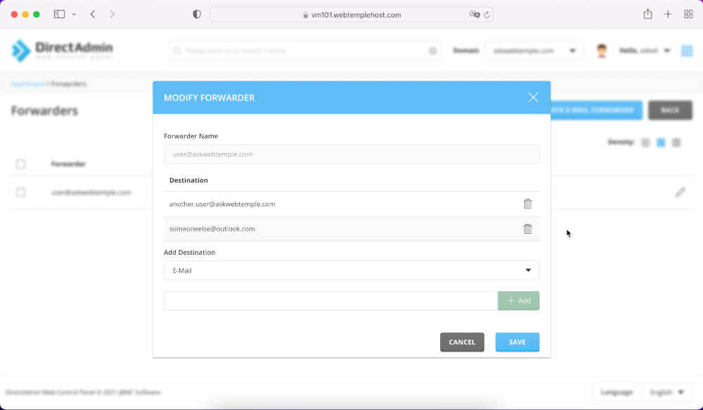 directadmin-remove-forwarder-destination-email